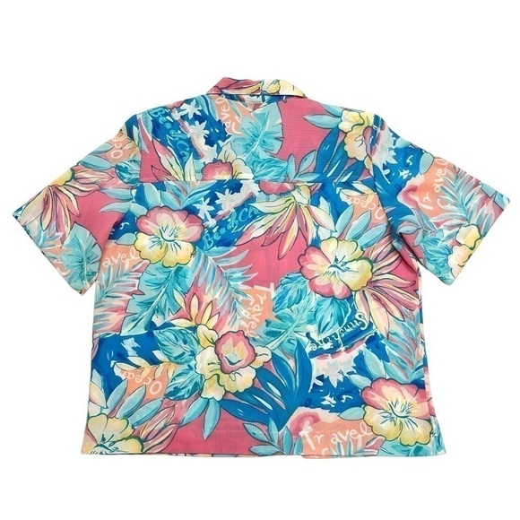 Tanjay Vintage costal floral hawaian beach style short sleeves size 12 fits L - Picture 2 of 8